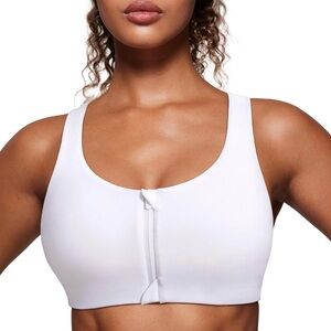 Syrokan Criss Cross Back Front Zip Sports Bra White 36B